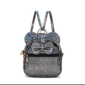 Iridescent Gray Crossbody Bag with Bow Accent